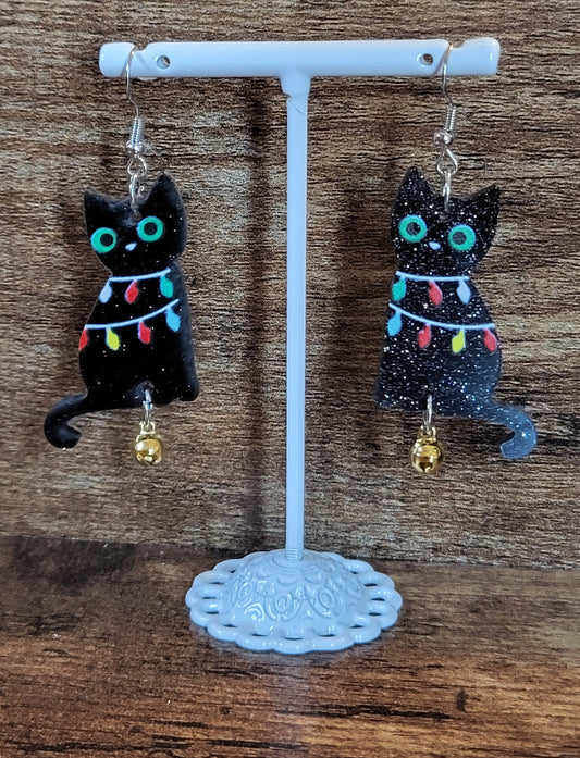 Black Cat Tangles Lights earrings