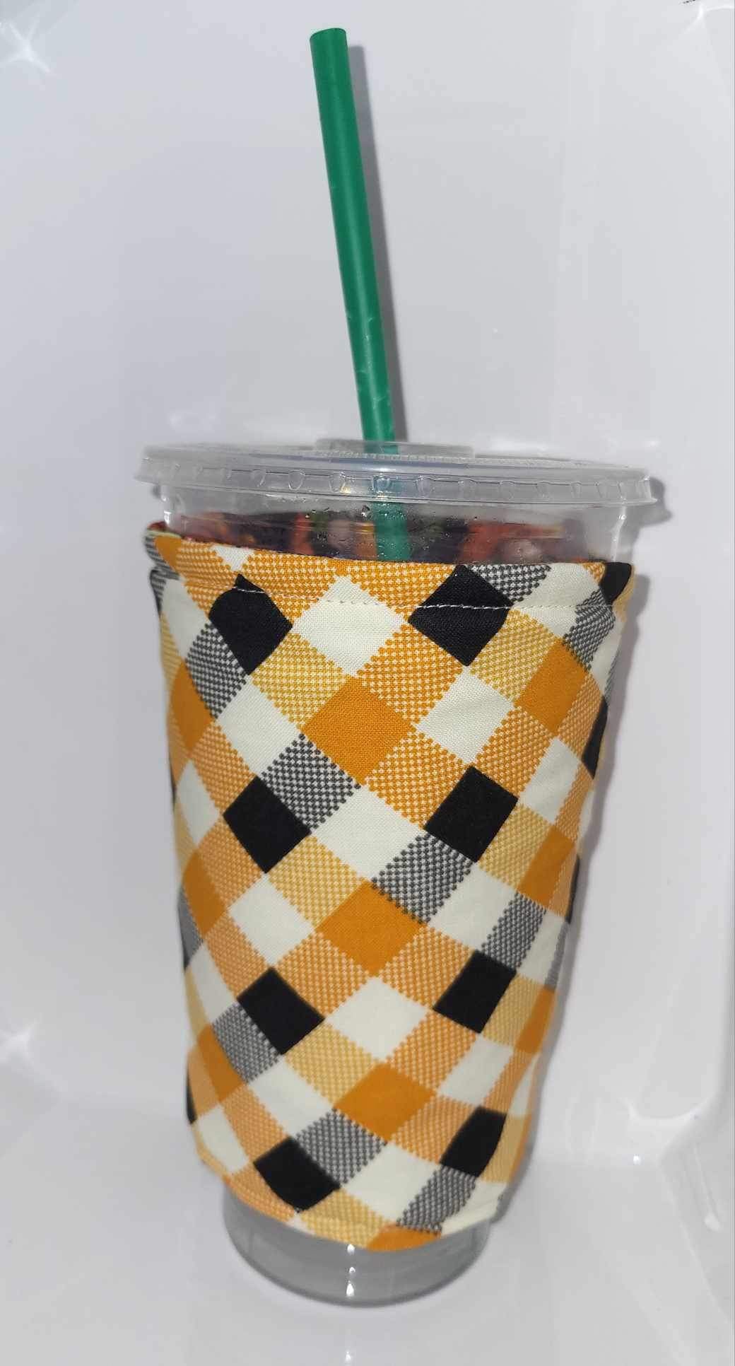 Autumn Plaid Gnomes Reversible Cup Coozie