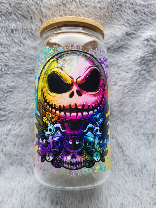 Rainbow Jack Skellington clear Glass Can