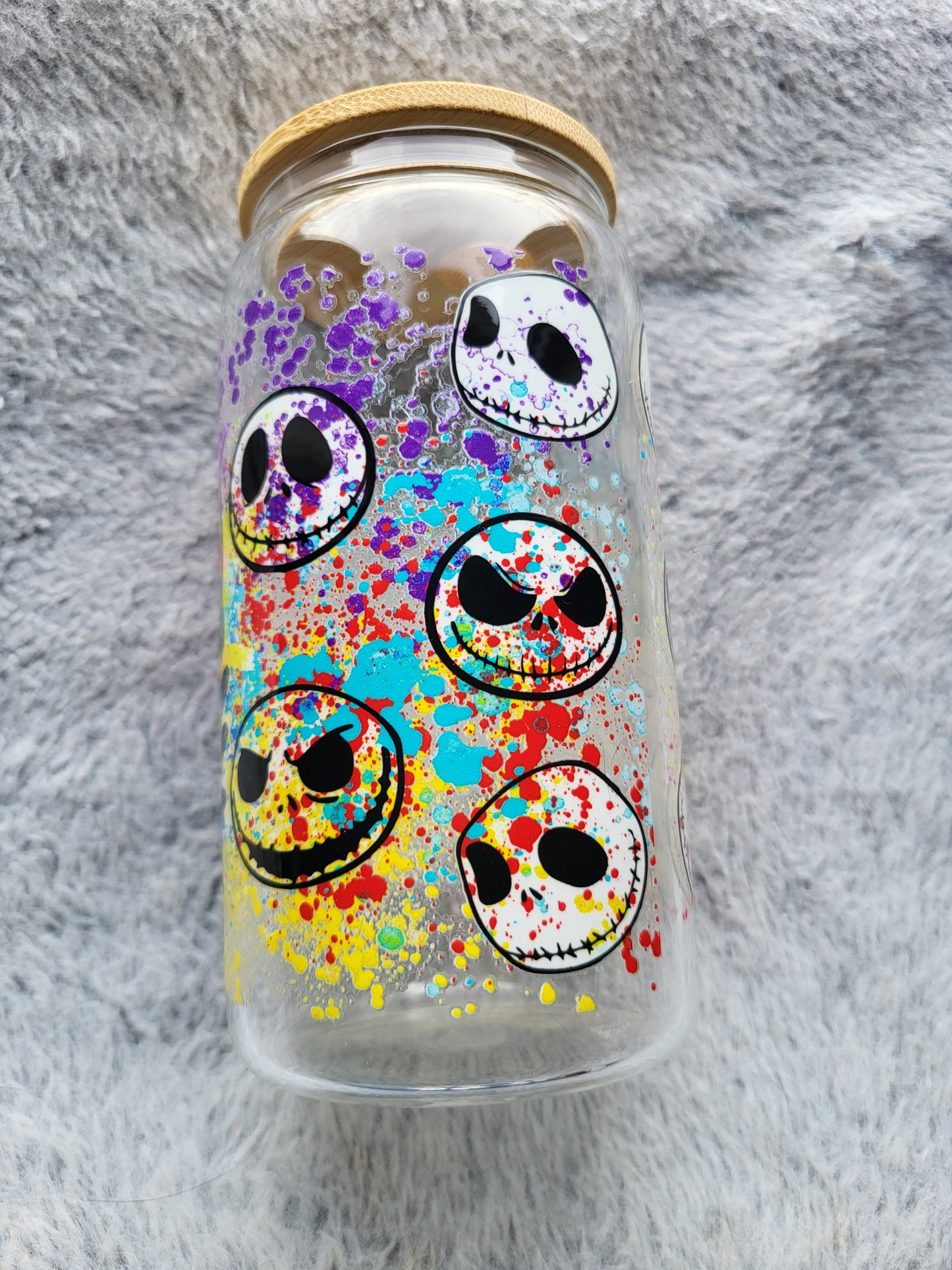 Rainbow Jack Skellington clear Glass Can