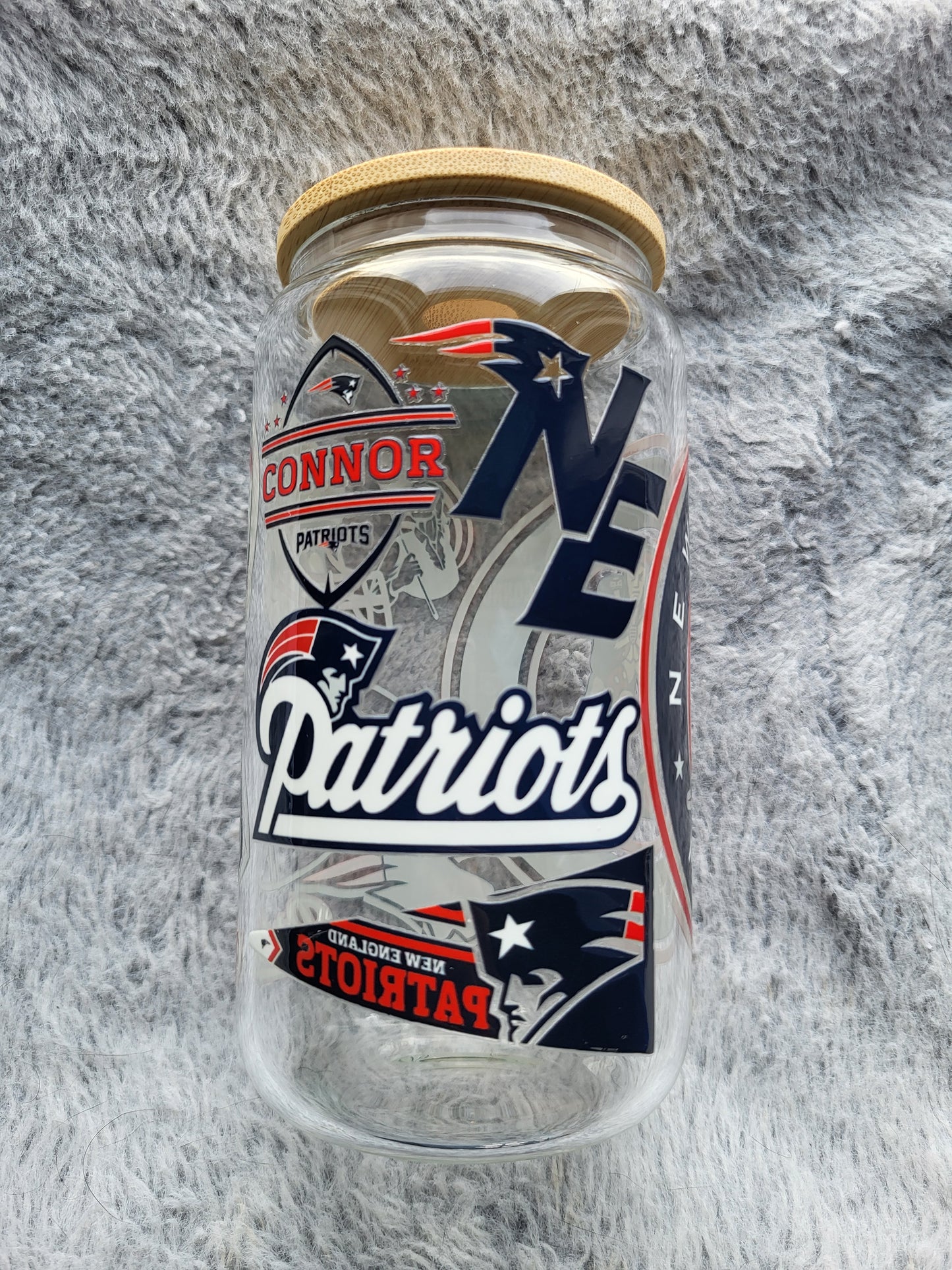 New England Football clear Glass Can