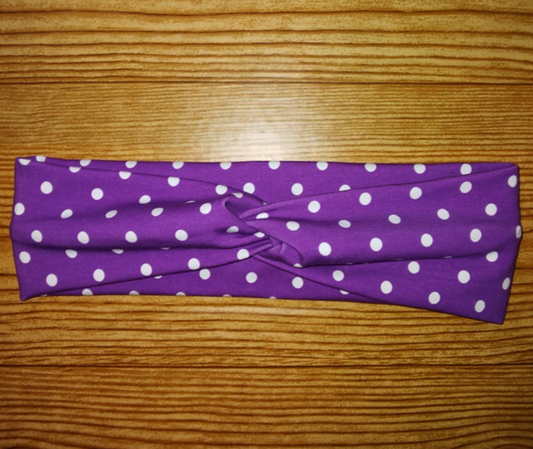 Purple with White Polka Dot Twist Headband