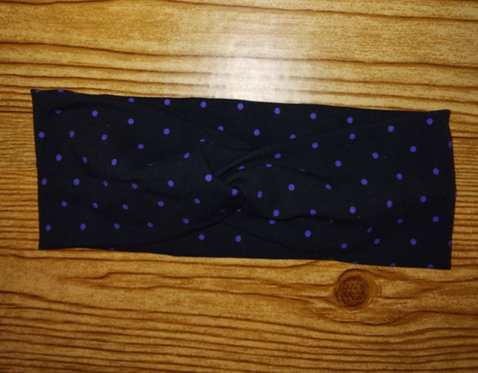 Black with Purple Polka Dots Twist Headband